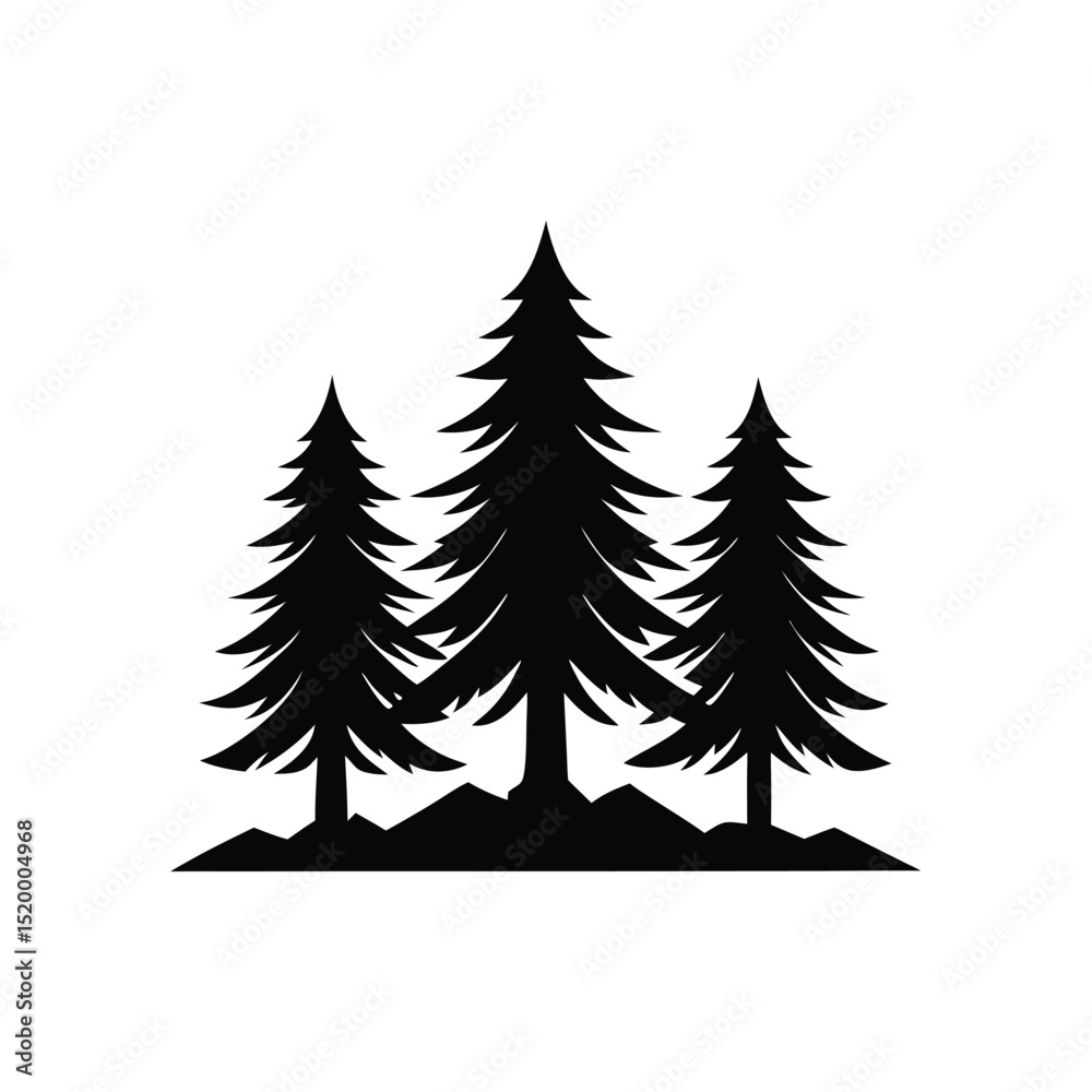 Obraz premium Silhouette of Three Pine Trees Standing on a Small Mound Illustration