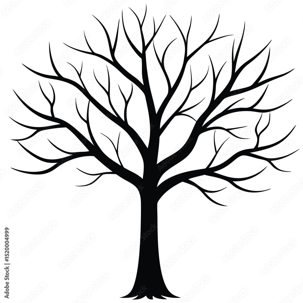 Obraz premium Silhouette Tree Illustration Bare Branches, Dark Trunk, Simple Design on White