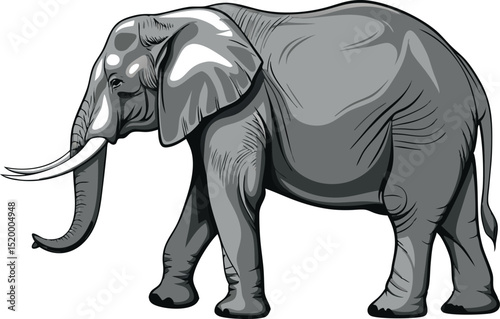Elephant Illustration Detailed Vector Drawing of Majestic African Wildlife