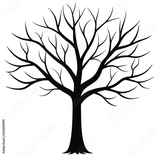 Silhouette Tree Illustration Bare Branches, Dark Trunk, Simple Design on White