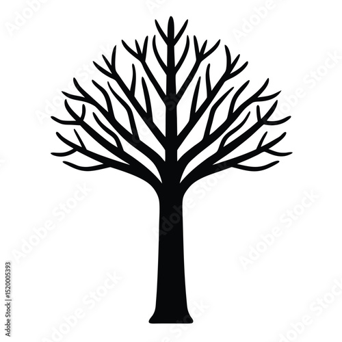 Stark Black Tree Silhouette on White Background Resource for Design Projects