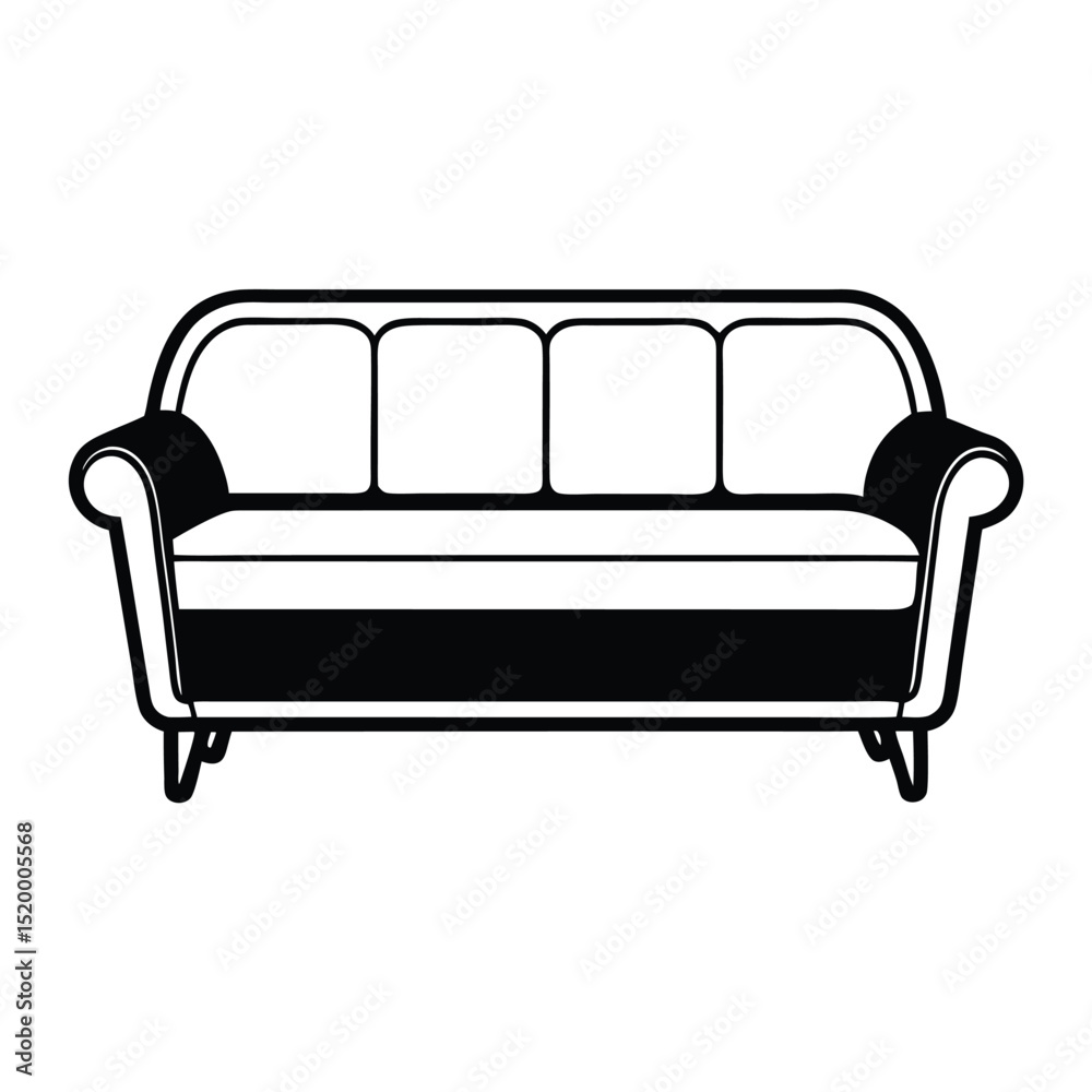 Stylish FourSeater Sofa Silhouette Illustration for Interior Design Projects Stylish FourSeater Sofa Silhouette Illustration for Interior Design Projects