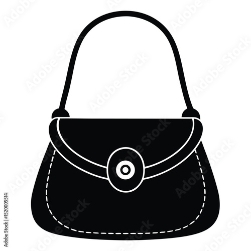 Stylish Black Handbag with Handle and Button Closure Elegant Fashion Accessory Depiction