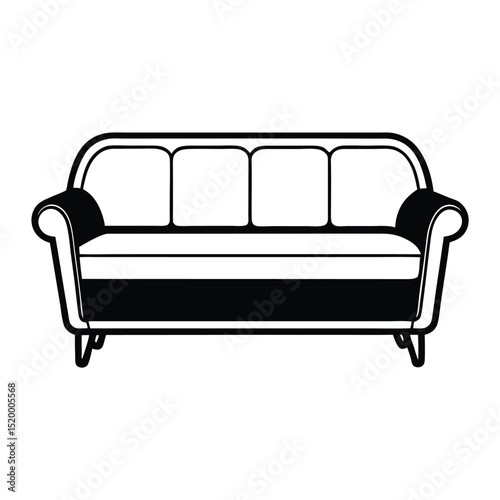 Stylish FourSeater Sofa Silhouette Illustration for Interior Design Projects