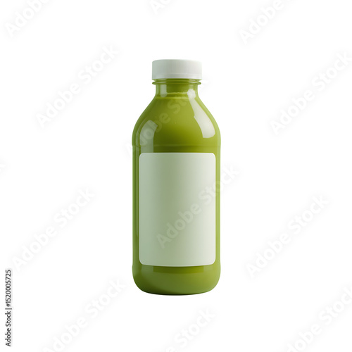 Green juice bottle with blank label mockup