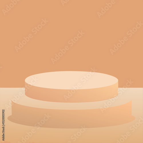Two tiered round podium in peach tones against a peach colored wall