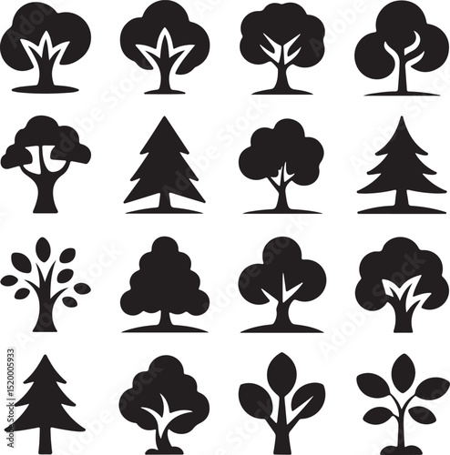 Diverse Tree Silhouettes Icon Set