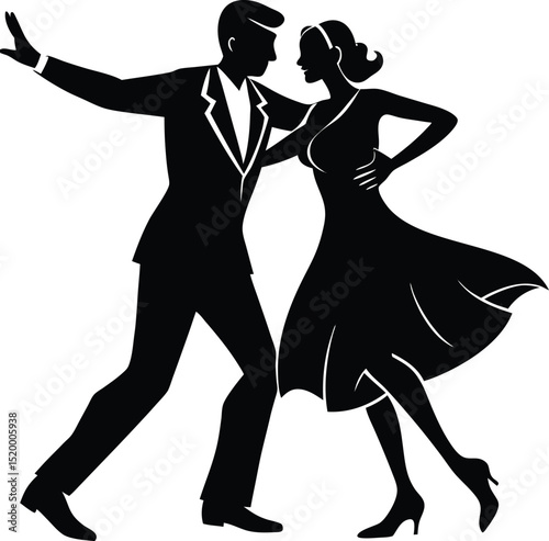 Dancing Couple Vector Silhouette Art Icon Illustration
