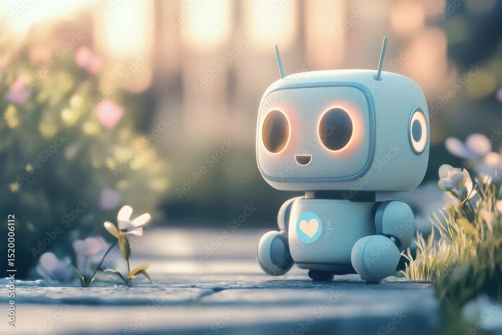 Naklejka premium Adorable Robot in Nature