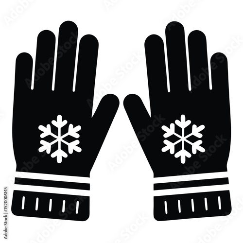 Winter Warmth Black Gloves Adorned with Snowflakes and Vertical Stripes Pattern