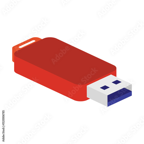 Red usb flash drive isometric illustration