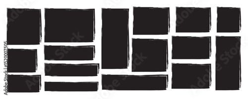 Set of rectangular grunge brush template. Rectangle brush stroke, ink paint brush, grunge lines. Black square shapes ,Collection of square rectangles brush shape vector isolated on white background