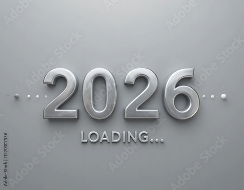 Loading year two thousand twenty six silver text on gray background future coming soon next year new year