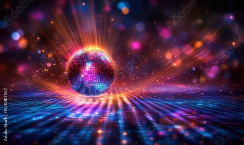 Disco ball lights reflecting, vibrant party scene