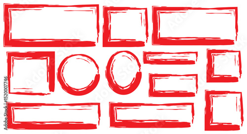 Rectangle Brush stroke, ink paint brush, grunge box. Black square shapes with brush borders on white background. Vintage grunge boxes for collage, text, banner, sticker, poster design.