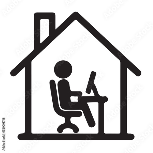Work from home icon person at desk in house