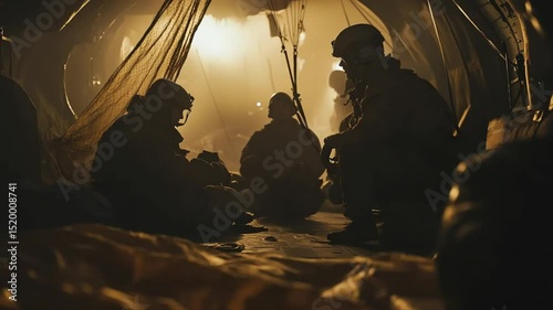 Intense Preparation: Special Forces Team Prepares Inside Military Aircraft for a Mission
