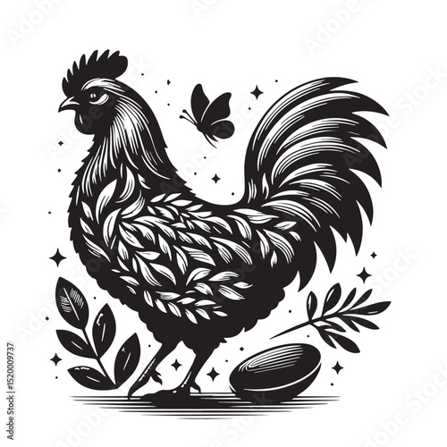 Black Butter Chicken Silhouette Vector, High Quality Illustration on White Background