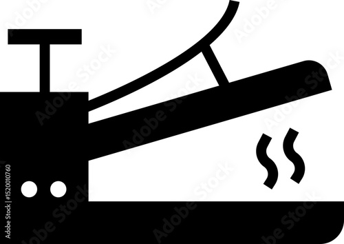 Heat press flat icon. Cloth, hair straightener electric machine tool symbol. Vector of household hand iron device. Electronic hot steam seal maker. Plastic bag sealing logo on transparent background.