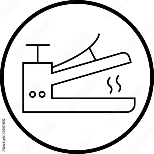 Heat press line icon. Cloth, hair straightener electric machine tool symbol. Vector of household hand iron device. Electronic hot steam seal maker. Plastic bag sealing logo on transparent background.