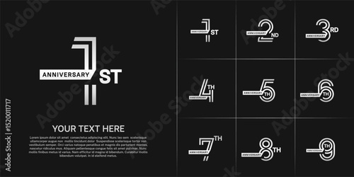 Anniversary logo type set with double line number. white color with ribbon for celebration event