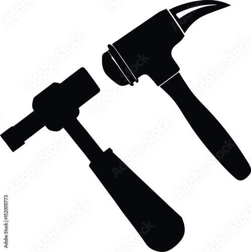 Hammer And Electric Screwdriver Vector Silhouette Art Icon
