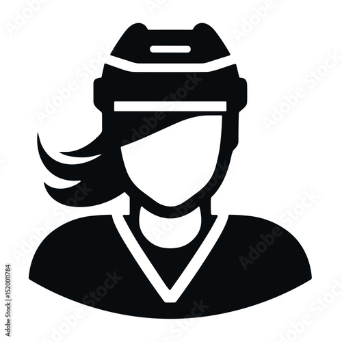 Modern vector icon of stylized female hockey player representing empowerment, strength, and dedication in hockey on transparent background for digital media and sports campaigns