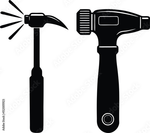 Hammer And Electric Screwdriver Vector Silhouette Art Icon Illustration
