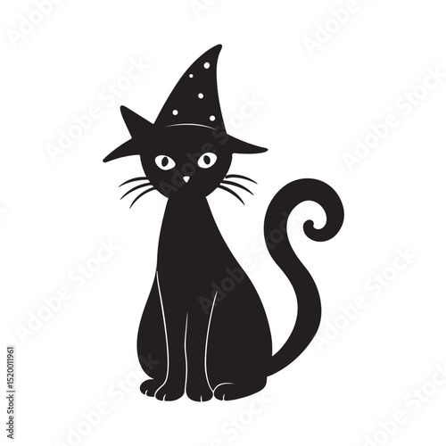 Cute Black Cat Wearing a Pointy Magical Witch Hat