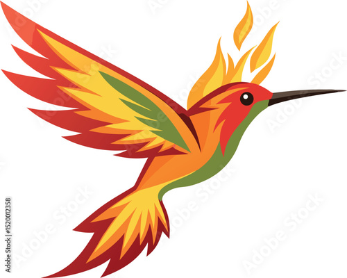 hummingbird in flames isolated on white background .eps