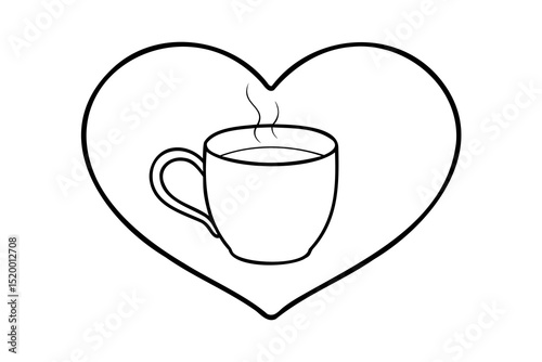 Heart shaped lineart mug of hot drink love coffee tea