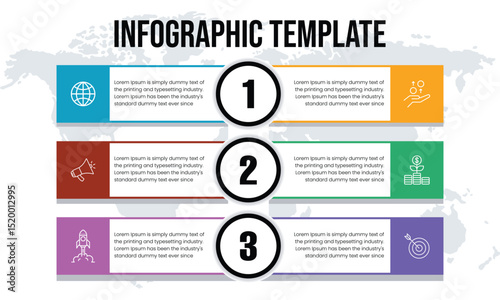 Infographic elements vector design template, business concept with steps, Modern infographic template with global map background for business presentations