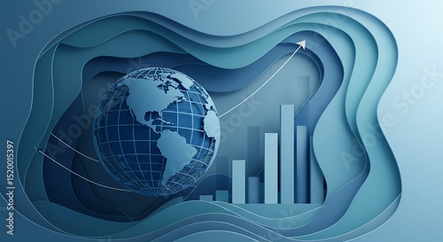 Global Growth Upward Trend in World Economy, Illustrated with 3D Paper Cut Art