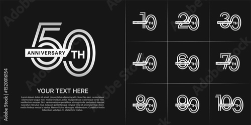 Anniversary logo type set with double line number. white color with ribbon for celebration event