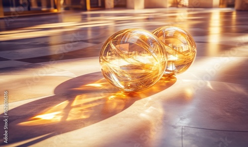 Glass spheres sunlight interior floor reflection