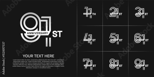 Anniversary logo type set with double line number. white color with ribbon for celebration event