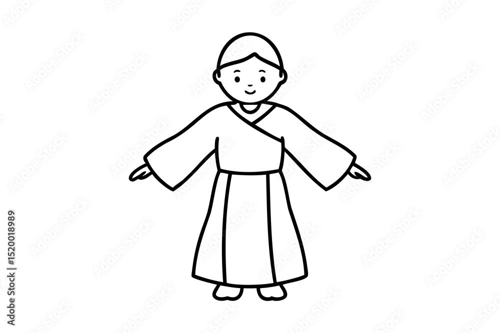 Lineart illustration of a young person in a robe Lineart illustration of a young person in a robe