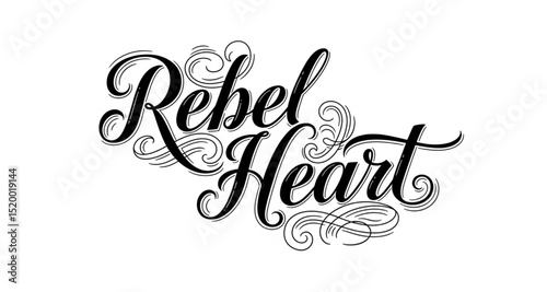 Rebel Heart Calligraphy Text | Bold Script Font Design for Tattoo Art, Apparel Graphics, and Inspirational Quotes