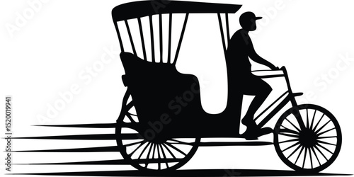 Rickshaw Silhouette – Vintage Vector Illustration of Traditional Transport with Passengers