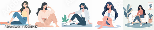 vector of a woman sitting relaxing