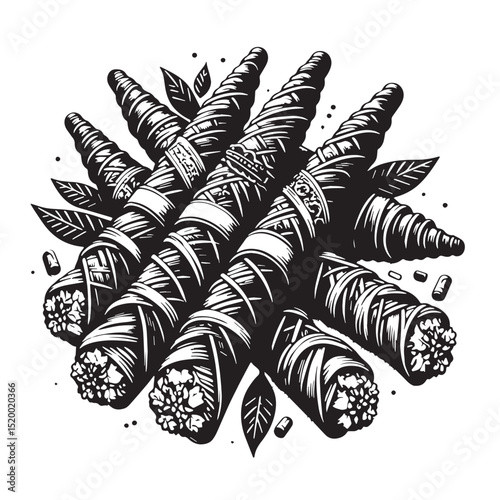 Black Cannoli Silhouette Vector, High Quality Illustration on White Background