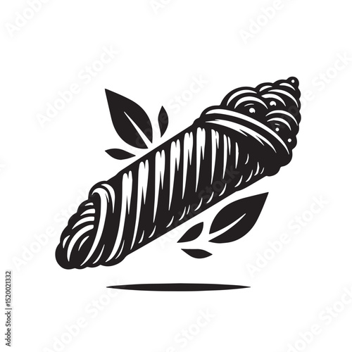 Black Cannoli Silhouette Vector, High Quality Illustration on White Background