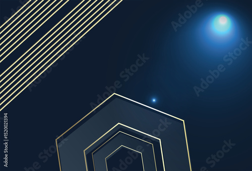 Abstract hexagonal pattern design with gold and dark blue elements
