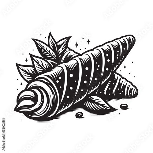 Black Cannoli Silhouette Vector, High Quality Illustration on White Background