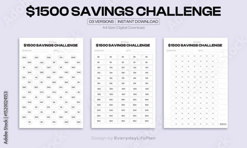 $1500 Savings Challenge – Printable Budget Tracker Template | 3 Versions for Personal Finance and Money Goals