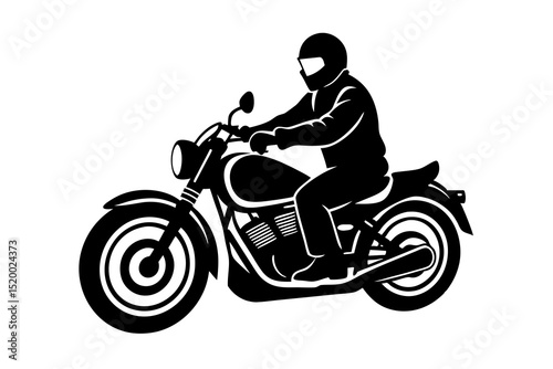 Silhouette of a motorcyclist riding a motorcycle isolated on white background