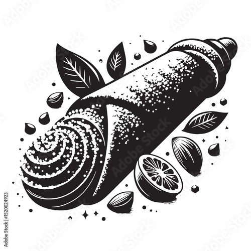 Black Cannoli Silhouette Vector, High Quality Illustration on White Background