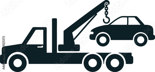 Tow Truck Towing Car – Vector Silhouette Illustration for Roadside Assistance and Recovery