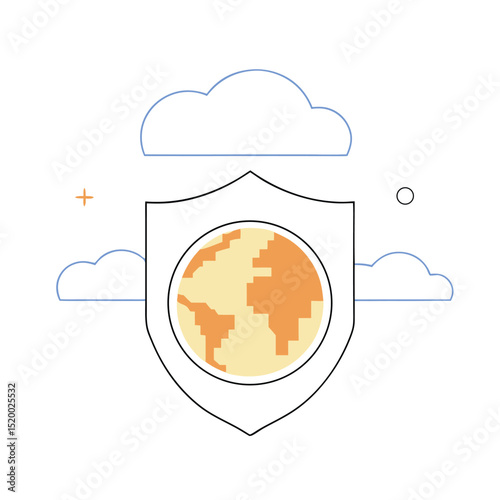 Global protection concept earth shielded by clouds representing secure global services