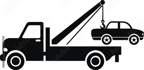 Tow Truck Towing Car – Vector Silhouette Illustration for Roadside Assistance and Recovery